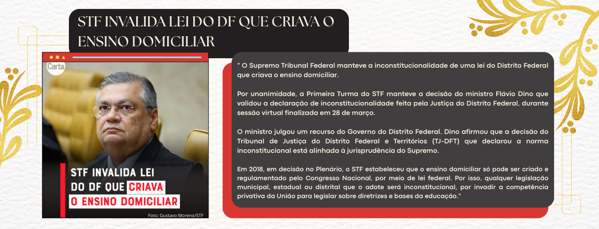 STF invalida Lei que criava o ensino domiciliar